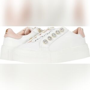 Kurt Geiger London Designer white rhinestone Leather sneakers Women 5.5 Girls 4
